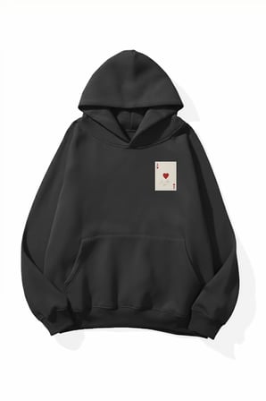 Unisex Yumuşak Dokulu Luck Kalp Ası Baskılı Tasarım Oversize 3 İplik Hoodie Sweatshirt