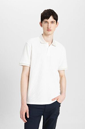 DeFacto New Regular Fit Waffle Kısa Kollu Basic Düz Beyaz Polo Tişört B4508AX24SPWT32