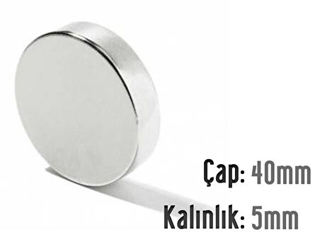 Neodyum Mıknatıs Silindir Çap 40mm , Kalınlık 5mm   ( 1 Adet)