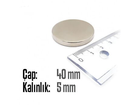 Neodyum Mıknatıs Silindir Çap 40mm , Kalınlık 5mm   ( 1 Adet)