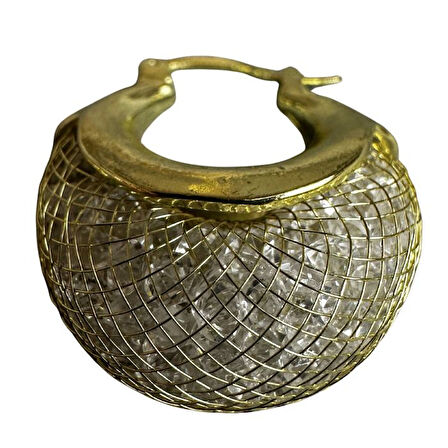 Uretti - İREM 3914 İnce Tel Örme Zirkon Taşlı Sepet Küpe