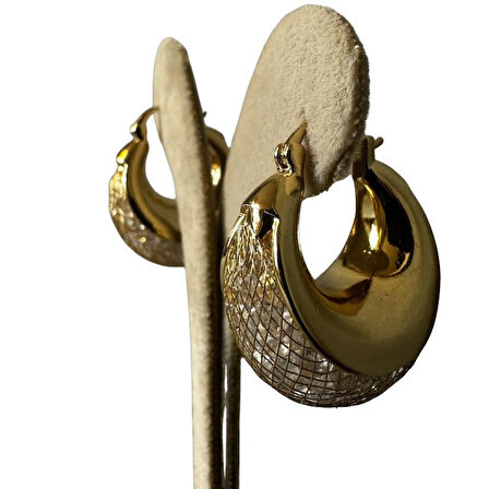 Uretti - İREM 3914 İnce Tel Örme Zirkon Taşlı Sepet Küpe