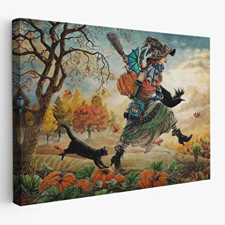 Cadı ve Kedisi Cadılar Bayramı Helloven Duvar Tablosu -6648