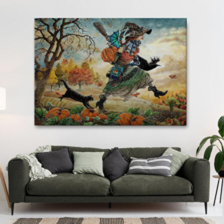 Cadı ve Kedisi Cadılar Bayramı Helloven Duvar Tablosu -6648