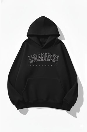 Unisex Yumuşak Dokulu Los Angeles Baskılı Tasarım Oversize 3 İplik Hoodie Sweatshirt