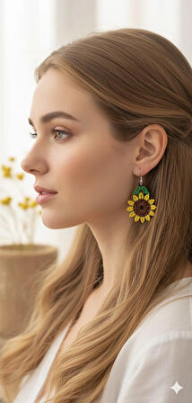 Handmade Kum Boncuk Ayçiçeği Küpe