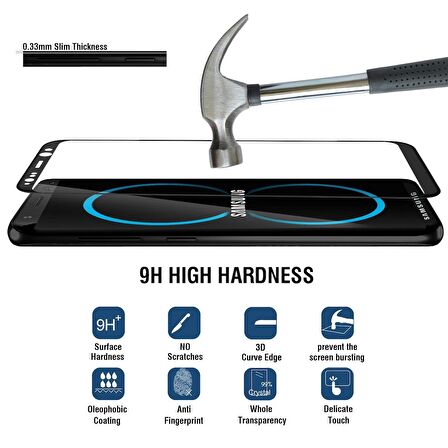 Microsonic Samsung Galaxy S8 Plus 3D Kavisli Temperli Cam Ekran koruyucu Kırılmaz Film Siyah