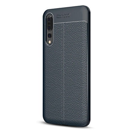 Microsonic Huawei P20 Pro Kılıf Deri Dokulu Silikon Lacivert
