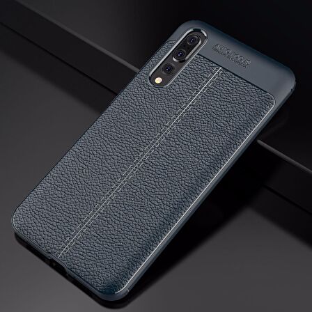 Microsonic Huawei P20 Pro Kılıf Deri Dokulu Silikon Lacivert