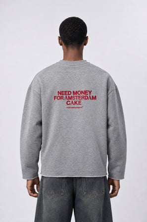Erkek Cake Baskılı Pis Dikiş Detaylı Oversize Sweatshirt Gri Melanj