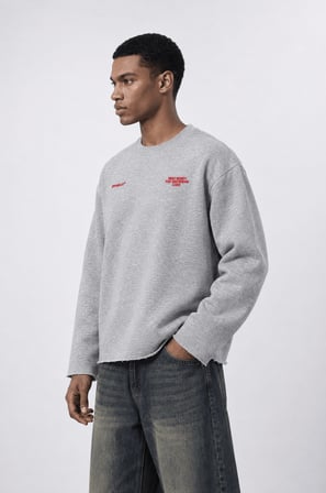 Erkek Cake Baskılı Pis Dikiş Detaylı Oversize Sweatshirt Gri Melanj