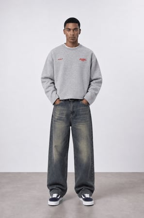 Erkek Cake Baskılı Pis Dikiş Detaylı Oversize Sweatshirt Gri Melanj