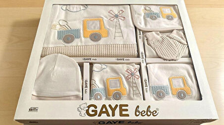 ERKEK BEBEK 0-3 AY GAYE ORGANİK PAMUK KAMYON NAKIŞLI 10 LU PREMİUM SET
