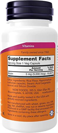 NOW Foods, Biotin, 5,000 mcg, 60 Veg Capsules