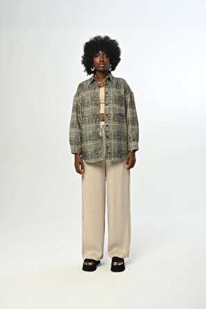 KADIN EKOSE DESENLİ ÇİFT CEPLİ GÖMLEK