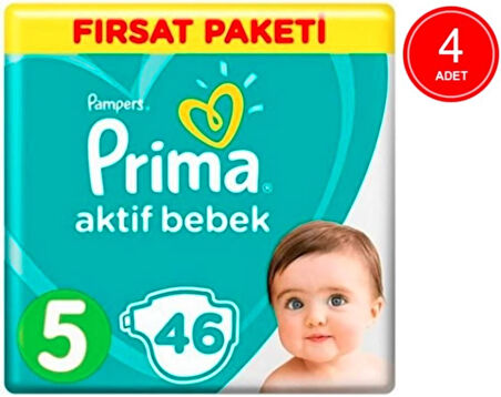Prima Pampers Aktif Bebek Junior Bebek Bezi 11-16 KG 5 Beden 4 x 46 Adet