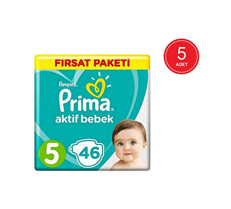 Prima Pampers Aktif Bebek Junior Bebek Bezi 11-16 KG 5 Beden 5 x 46 Adet