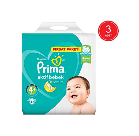 Prima Pampers Aktif Bebek Fırsat Paketi Bebek Bezi 9-14 KG 4 Beden 3 x 54 Adet