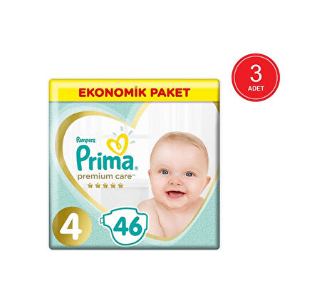 Prima Bebek Bezi Premium Care 4 Beden Ekonomik Paket 3 x 46 138 Adet