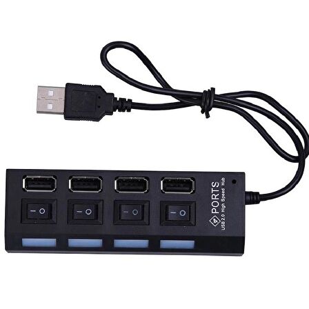 4 PORT USB 2.0 HUB ÇOGALTICI ÇOKLAYICI SWITCH ISIKLI ANAHTARLI