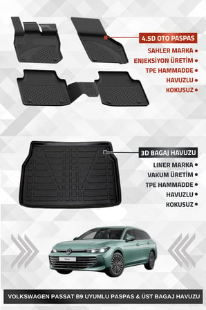 Volkswagen Passat Variant B9 2024+ Uyumlu 4.5D Sahler Premium Paspas + Liner Marka 3D Üst Bagaj Havuzu - Passat Variant B9