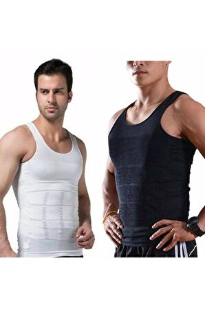 Erkek Toparlayıcı Ve Ince Gösteren Korse Atlet Siyah Ve Beyaz 2 Li Paket