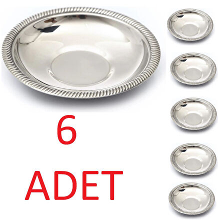 6 Adet Paslanmaz Çelik Çay Tabağı, 0,40 mm Kalınlık Metal Parlak Çay Tabak Zincir Desenli