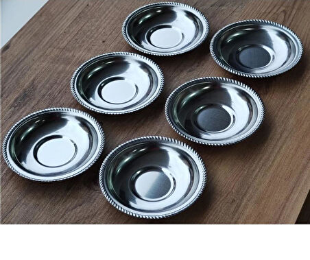 6 Adet Paslanmaz Çelik Çay Tabağı, 0,40 mm Kalınlık Metal Parlak Çay Tabak Zincir Desenli