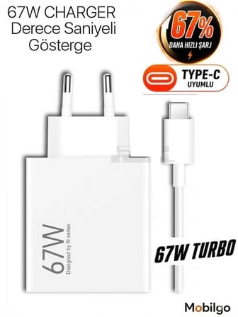 67W (WATT) Hızlı Şarj Adaptörü + Kablo Redmi Note – 10/11/12/13/14 SERİSİ Uyumlu