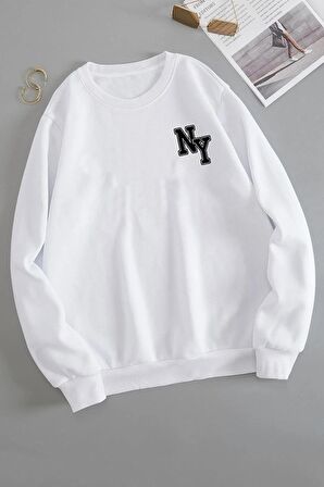 Oversize Kalıp Ny Baskılı Unisex Bisikletyaka Sweatshirt