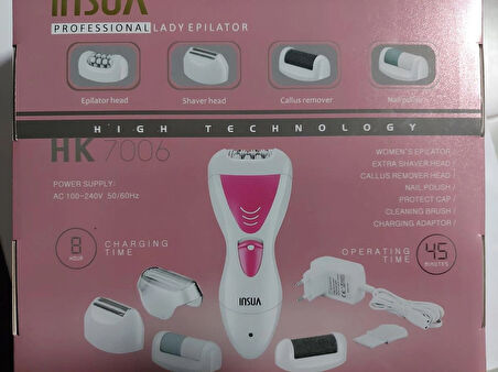 İNSUA HK7006 PROFESSIONAL LADY EPİLATÖR ALETİ 4 IN 1 BEAUTY TOOL EPİLASYON ALETİ TÜY ALMA MAKİNESİ,TOPUK TÖRPÜSÜ