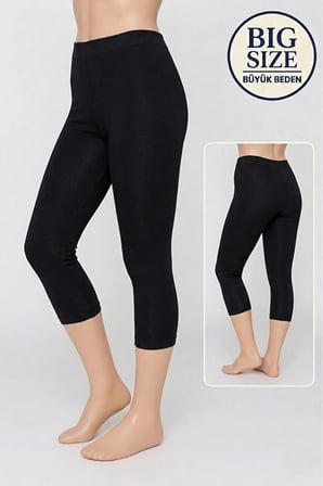3'lü Büyük Beden Pamuklu Kadın Tayt Yüksek Bel Kapri Rahat Esnek Toparlayıcı - Plus Size Capri Leggings - 5060