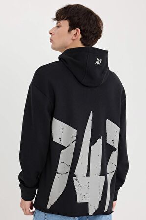 Boxy Fit Kapüşonlu Sırt Baskılı Sweatshirt