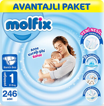 Molfix Bebek Bezi 1 Beden Yenidoğan Avantajlı Paket 246 Adet