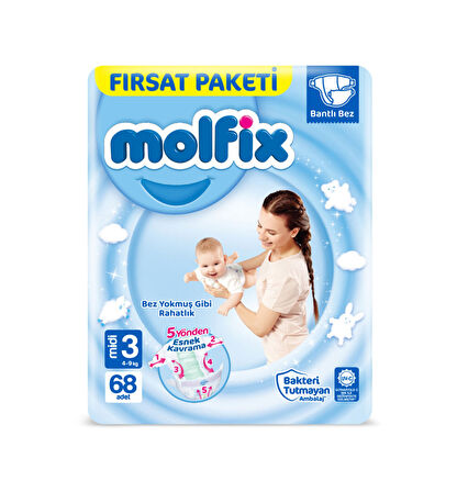 Molfix Bebek Bezi 3 Numara Midi Avantaj Paketi 68 Adet