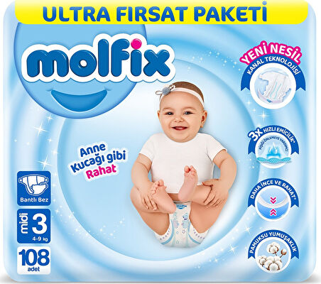 Molfix Bebek Bezi 3 Numara Ultra Fırsat Paketi Midi 108 Adet