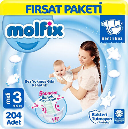 Molfix Bebek Bezi 3 Beden Fırsat Paketi 68 x 3 204 Adet