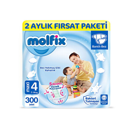 Molfix Bebek Bezi 4 Numara Maxi 2 Aylık Fırsat Paketi 300 Adet