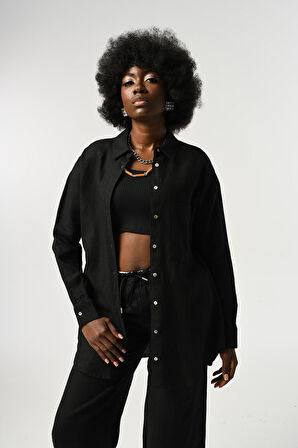 KADIN %100 KETEN TEK CEPLİ GÖMLEK