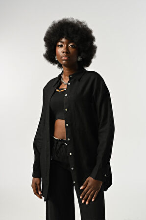 KADIN %100 KETEN TEK CEPLİ GÖMLEK