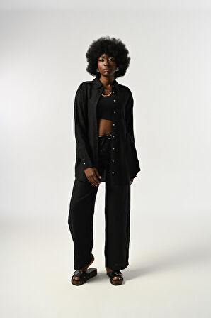 KADIN %100 KETEN TEK CEPLİ GÖMLEK