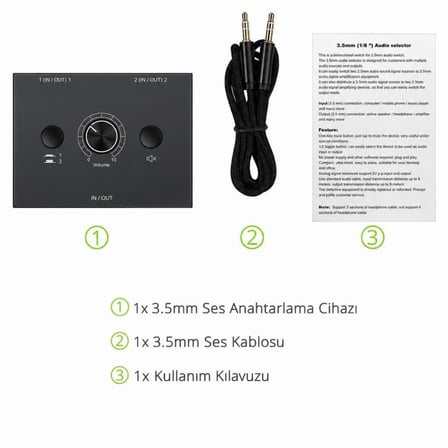 6077 Ses Kulaklık Hoparlör 2 Port Aux Switch Çoklayıcı Çevirici 3.5mm Stereo Audio Seçici.
