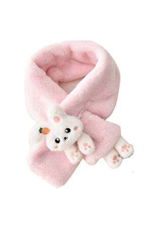 Pembe Tavşanlı Yumuşak Çocuk Kışlık Atkı Çocuk Atkı 0-8 Yaş