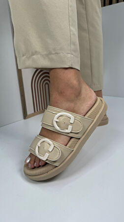 Günlük Kadın Terlik Çift Ayarlanabilir Tokalı Yumuşak Rahat Kalın Taban Hafif Ayakkabı 6658