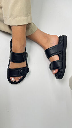 Günlük Kadın Terlik Çift Ayarlanabilir Tokalı Yumuşak Rahat Kalın Taban Hafif Ayakkabı 6658