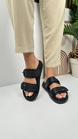 Günlük Kadın Terlik Çift Ayarlanabilir Tokalı Yumuşak Rahat Kalın Taban Hafif Ayakkabı 6658