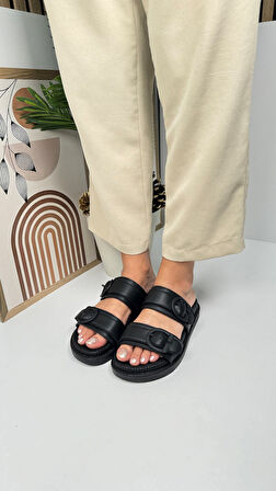 Günlük Kadın Terlik Çift Ayarlanabilir Tokalı Yumuşak Rahat Kalın Taban Hafif Ayakkabı 6658