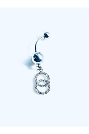 316 Cerrahi Çelik Zirkon Taşlı Çift Çember Göbek Piercing
