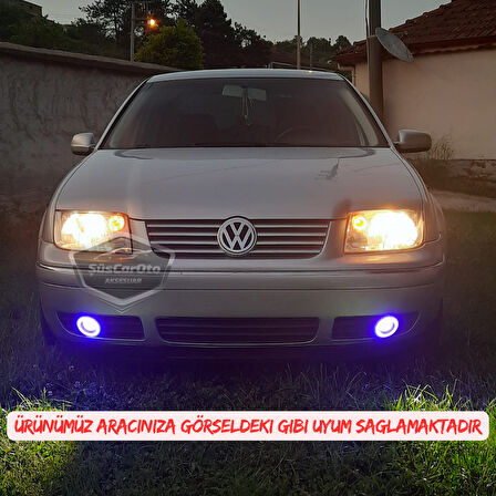 Vw Bora 1998-2006 Uyumlu Üniversal Mercekli Angel Sis Farı Metal Su Geçirmez 76 mm Buz Mavi Halkalı Gündüz Farı Angel Eyes 2 Adet