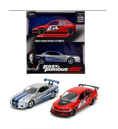 JADA F&f Legacy Series Mitsubishi Lancer Evo Ix& Brian's Nissan Skyline Gt-R [BNR34] 1/32 Ikili Araba Seti Dikkat 1/32 Ölçektir
